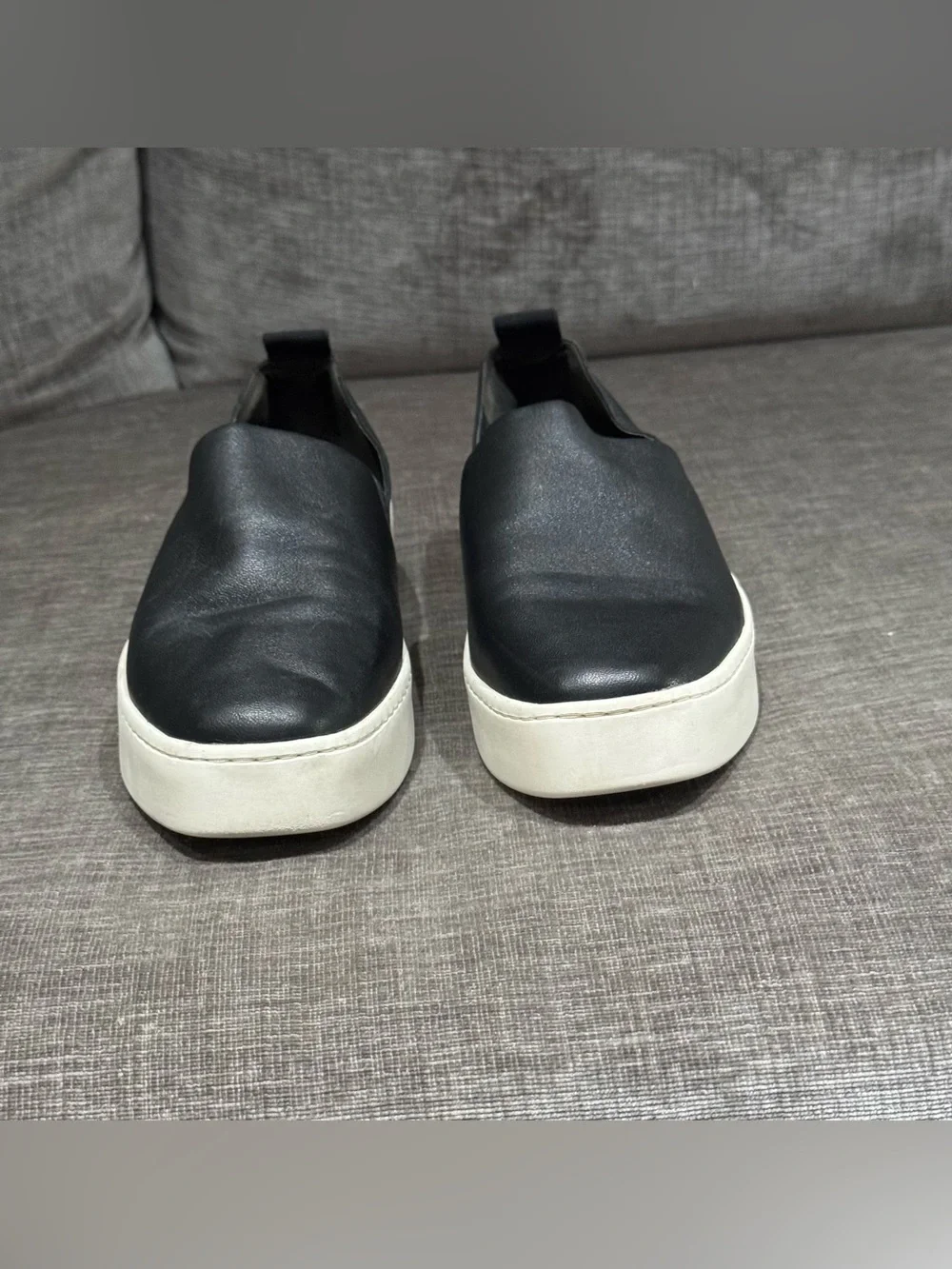 Vince Warren black leather platform slip-on sneakers, size 9
